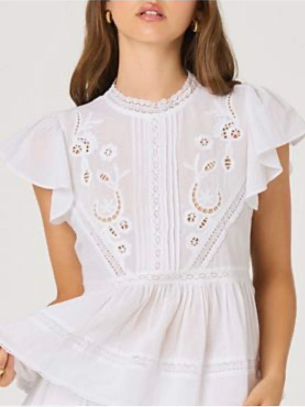 Astr White Eyelet Ruffle Sleeve Peplum Top